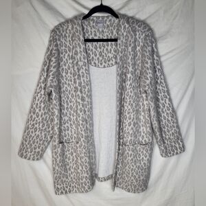 Chico's Animal Print Grey Open Front Fuzzy Pocket Cardigan L(12) Chico's 2